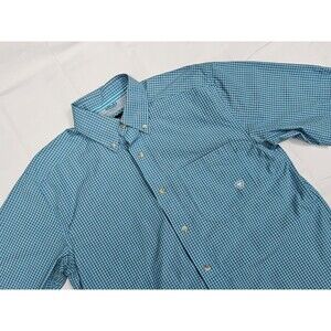 Ariat Pro Series Shirt Mens Small Short Sleeve Button Down Plaid Western Blue
